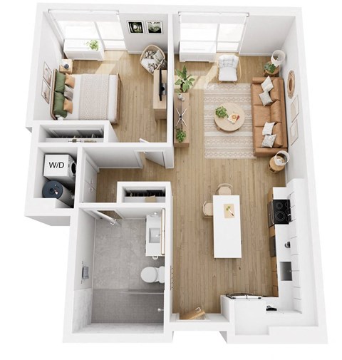 Floor plan for 1 bed, 1 bath, 775 sqft